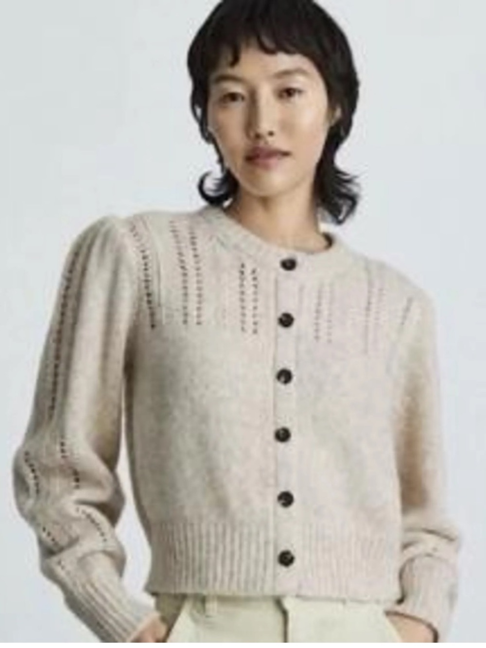 Everlane The Cloud Cardigan Crop In Beige Merino Wool Pima Cotton Alpaca Size S